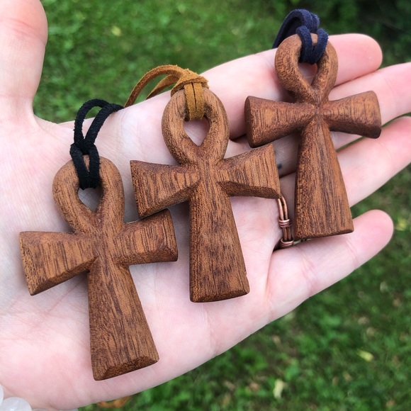 Hand-Carved Mahogany Wooden Ankh Necklace - Picture 7 of 9